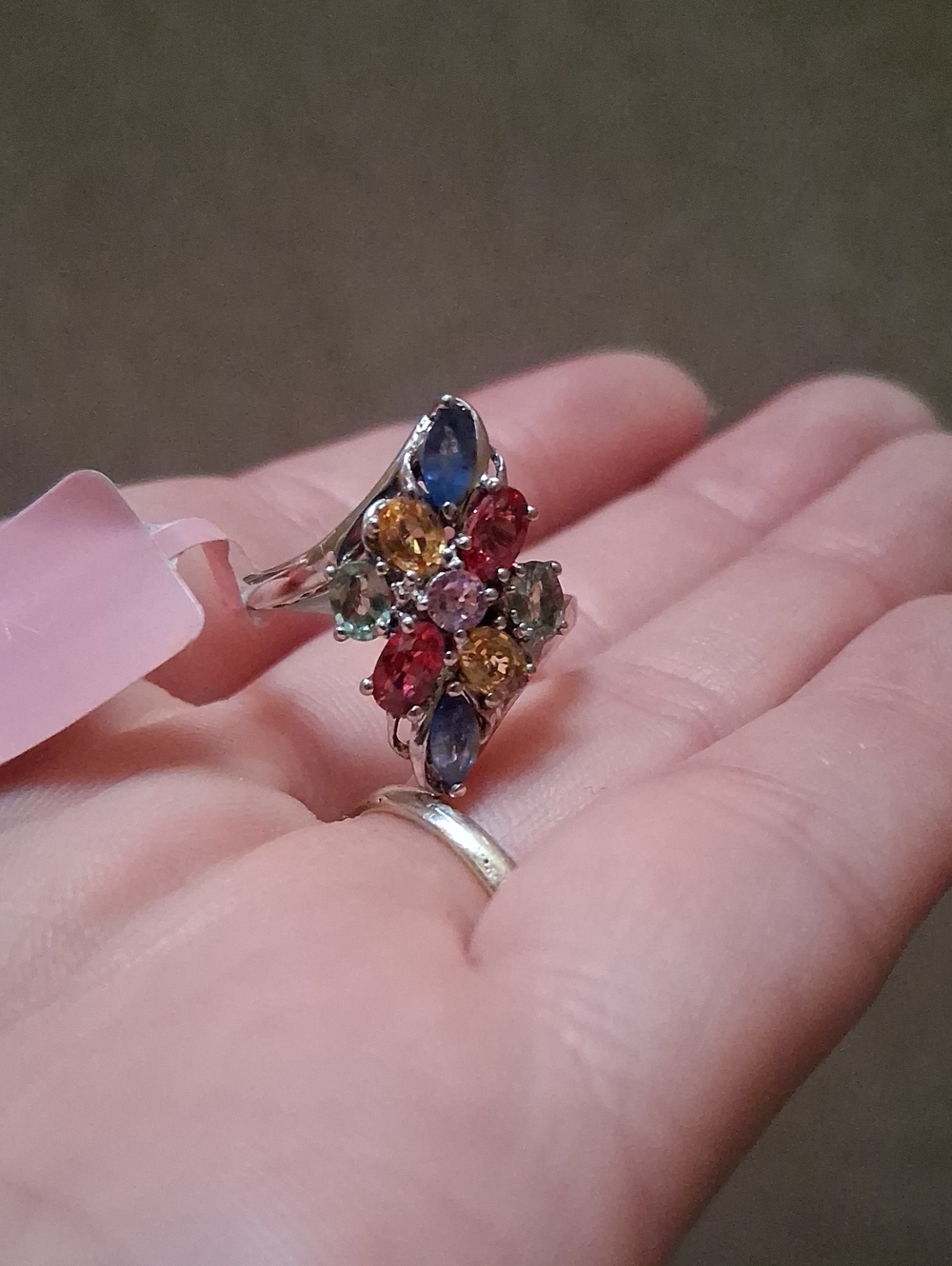 Multicolor Floral Cluster Sterling Ring - Size 7